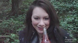 Cute girl Kitty flashes her tits in the woods