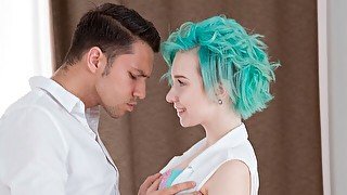 Blue-haired teeny anal debut