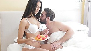 Stunning hottie Eliza Ibarra is making love with her boyfriend early in the morning