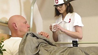 Nurse takes good care of dirty Grandpa