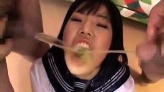 Asian nympho gets covered in hot piss before fucking a dildo