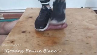 Dancing on cock with dirty smelly sneakers