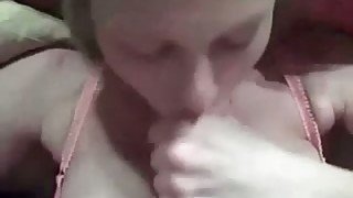 Sweet blonde angel lies in bed and pleases me with some nice blowjob