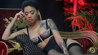 Tattooed ebony with big boobs Honey Gold screwed in the missionary pose
