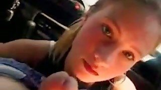 Blond haired voracious for semen ex-GF of mine sucks my dick in car