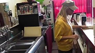 Cutie blonde chick is being passionately fucked in cafe kitchen