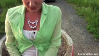 Milf brunette gets drenched in piss and filled with cum outdoors