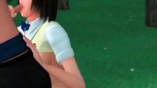 3D Busty Schoolgirl Outdoor Blowjob!