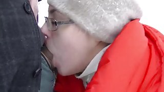 Girlfriend sucking dick in the snow