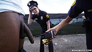 Naughty police officers Lyla Lali and Norah Gold fucked by a black guy