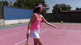 Kinky Lady D finally gets to please her pussy on the tennis court