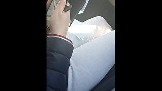 Step mom fucked in the car by step son while dad buying food