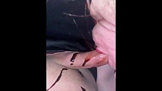 Step sister giving chocolate syrup blowjob