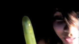 Hot and sexy brunette teen dildofucks herself in the dark