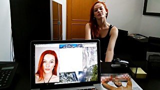 Sensual redhead teen with small tits penetrated in the office