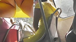 Hot yellow summer costume upskirt