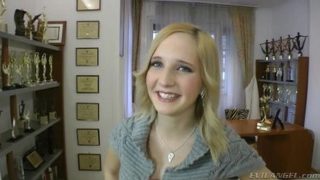 Mellow buxomy teenage harlot Vivien R getting her face fucked