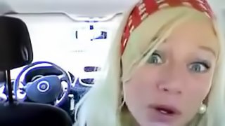 Sexy blonde from Norway masturbating in her car