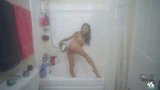 Sexy Asian Strips And Masturbates In Shower With Dildo