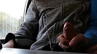 Risky handjob and blowjob in public train