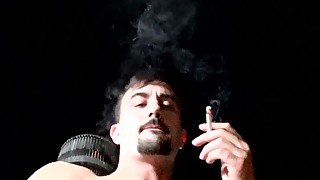 Beefy Mason Lear strokes dick solo while smoking