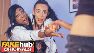 FAKEhub Lucky Guy Gets his Dick Sucked by Two Hot College Girls