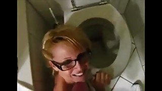 Hot milf with glasses suck dick and get pissed on face