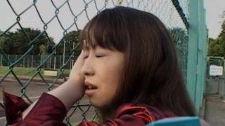 Slim japanese chick outdoor fucked and made to swallow