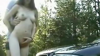 Teen Brunette Show Fucking Outdoor on Car