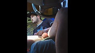 Jacking Off and Cumming in Car at Busy Public Parking Lot