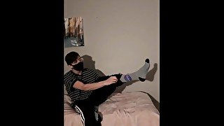 Dark haired twink shows off nasa socks