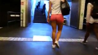 Black & White Girl Walking, Juicy bums in Tight Pink Shorts