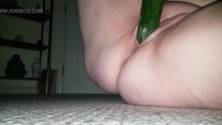 Bbw jams cucumber deep in her creamy pussy!