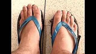 Fish and chip shop in my flip flops want to show off my feet tops - Public feet