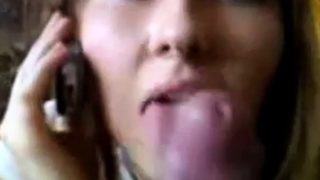 Blowjob and handjob by Redhead Russian Teen while on phone