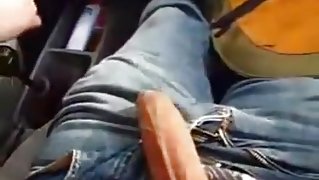 My sex-addicted babe hanjobing my cock in the car