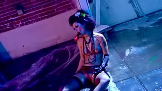 Evil babe Karlie Monata performs a Halloween solo