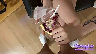 Cumshot Cumplay And Cum Swallow. Cum Cake On Food Porn / سکس جلوی دوست پسر با نفر سوم