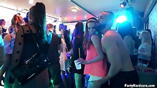 Wild fucking during a large birthday party with horny glamour babes