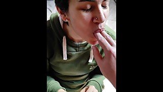 Quickie! Handjob, cum in mouth & swallow!