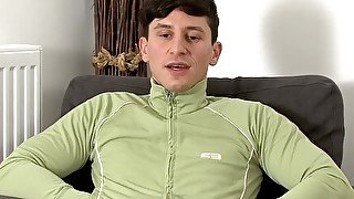 Gay latino Antonio Lece masturbating after interview