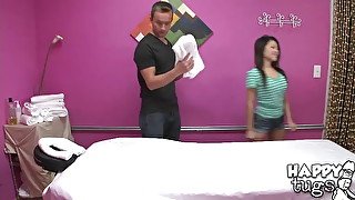 Young Asian babe gets fucked at work