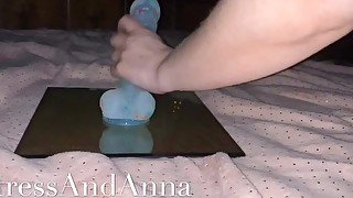 Preppy slut gets her confetti dildo wet and then licks it clean!