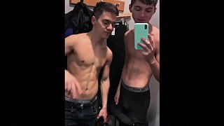 18 year old twinks get caught while sucking dicks & cumming in public changing/dressing room