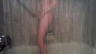 Skinny girl shower and bate and cum