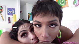 threesome POV deepthroat with perky tits kinky babes