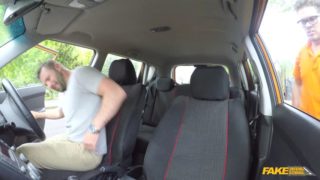 Horny driving instructor plows buxom babe in the car