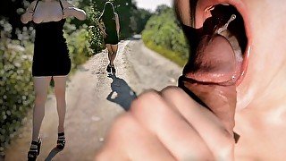 Horny wife Walks Naked in heels outside the city Sucks dick in the bushes Cum in Mouth by ALICExJAN