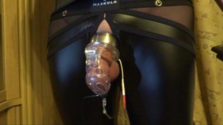 Estim e-stim electro cum milking with chastity cage