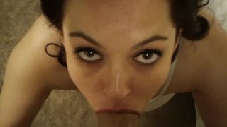 POV Sloppy blowjob. Rough deep throat. Oral cumshot. MILF eats cum